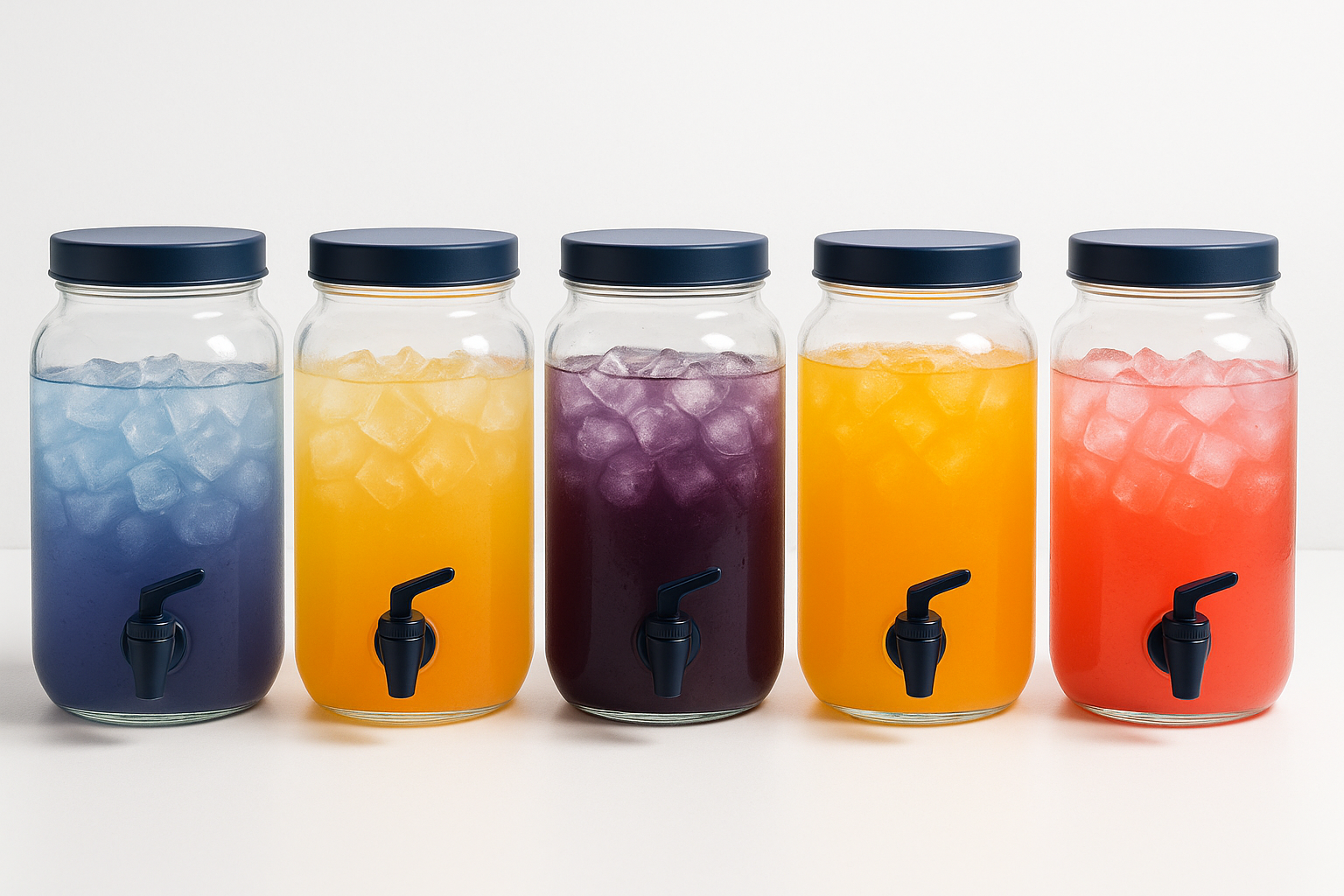 jja nur muss da noch überall eiswürfel mit rein und fogende faren als flüssigkeit: blau-lila, gelb-rosa, lila(beerig), orange, rosa-rot